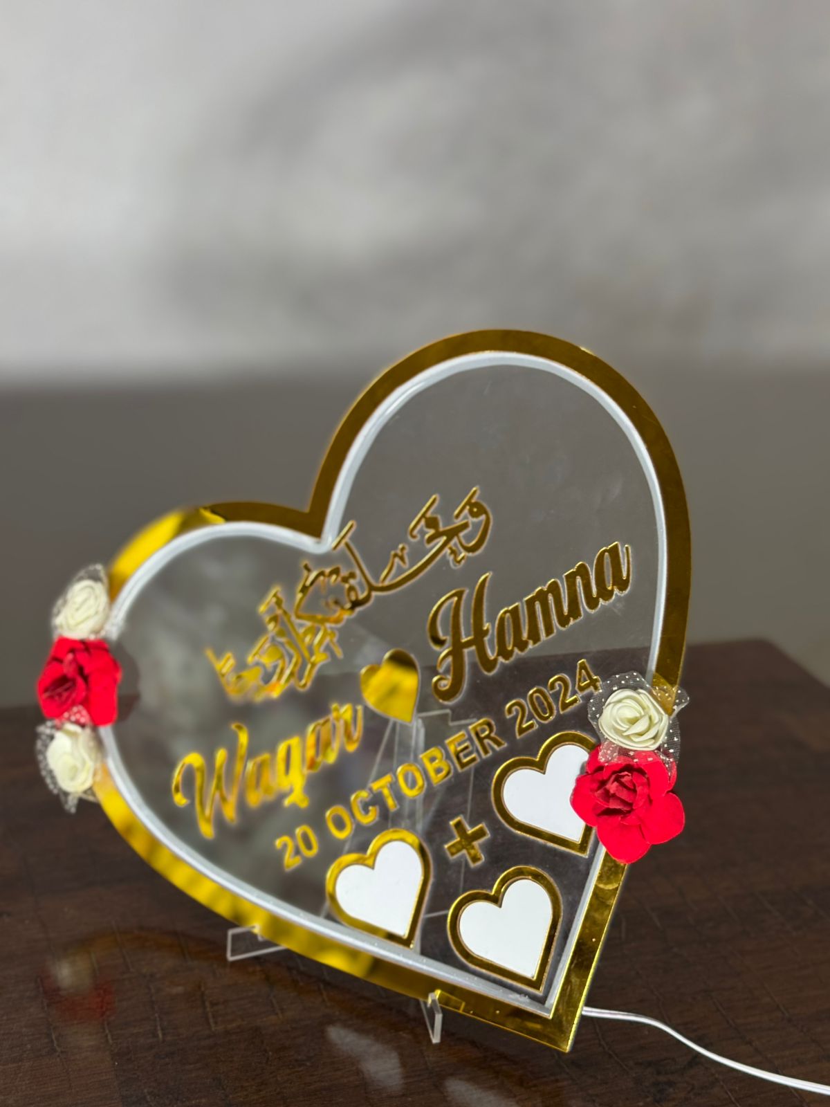 Nikah Thumb Board – Heart Shape Nikkah Plate with Flowers