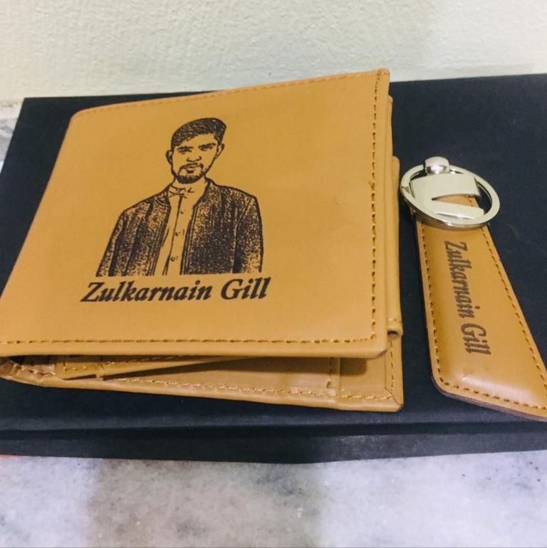 Beautiful Big Wallet + Keychain with Your Picture and Name on it with Beautiful Box